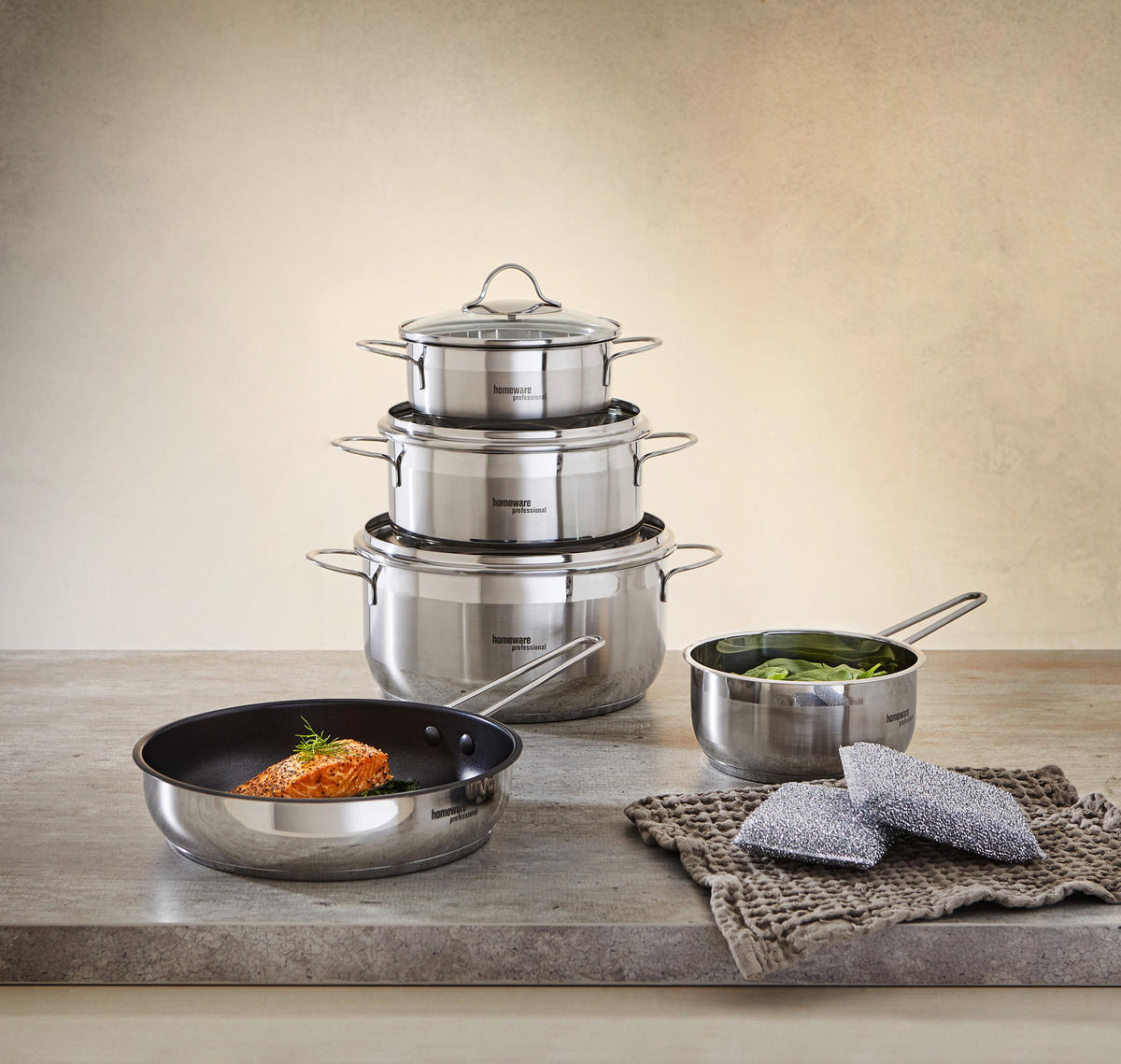 Set De Oale 5 piese  - străveziu/culoare inox, Basics, plastic/sticlă - Homeware Profession.