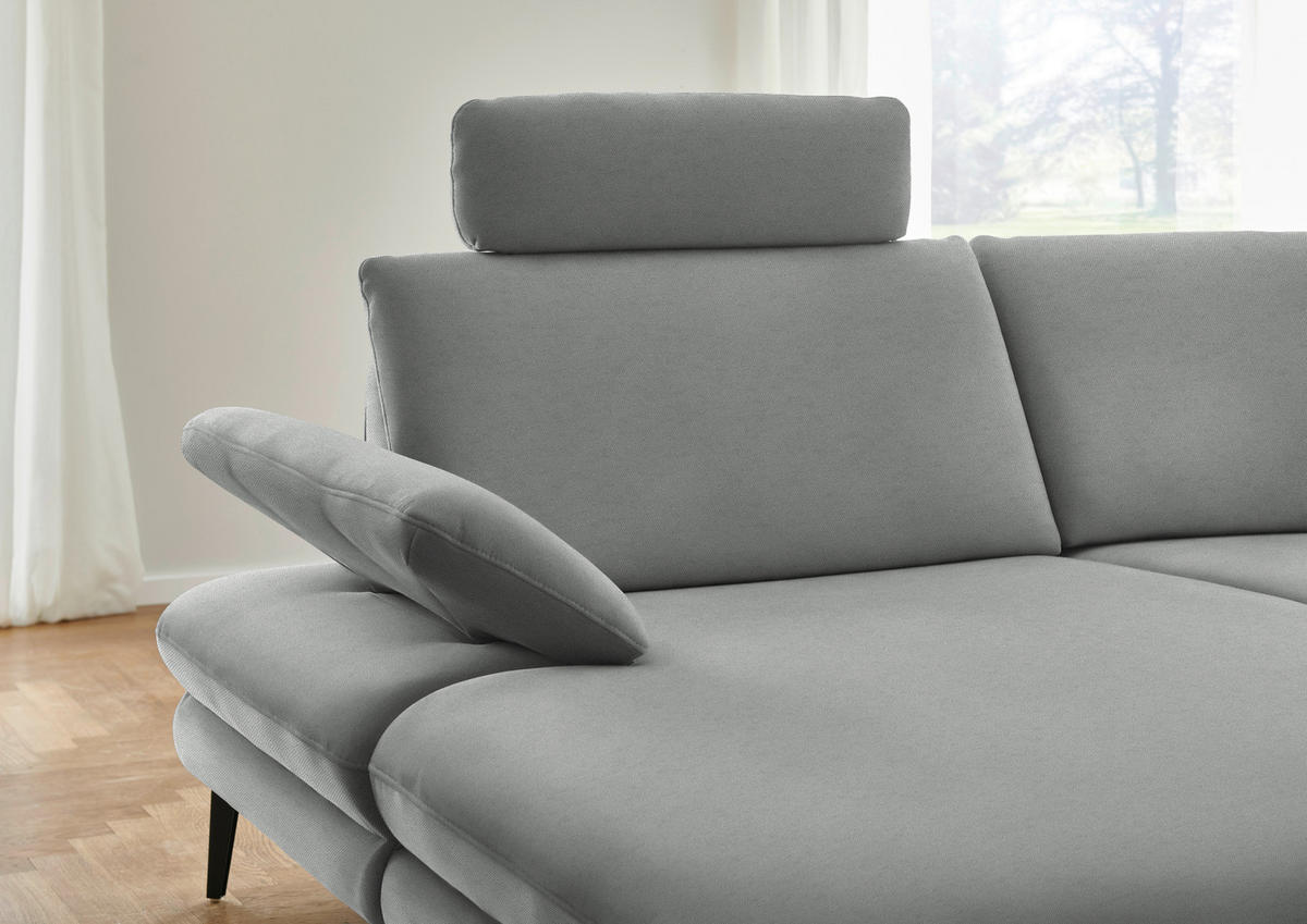 WOHNLANDSCHAFT Chenille, Flachgewebe Grau  - Schwarz/Grau, Design, Textil/Metall (180/344/208cm) - Dieter Knoll