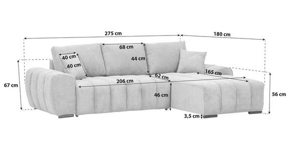 ECKSOFA Dunkelgrau Flachgewebe  - Dunkelgrau/Schwarz, KONVENTIONELL, Holz/Textil (275/180cm) - Carryhome