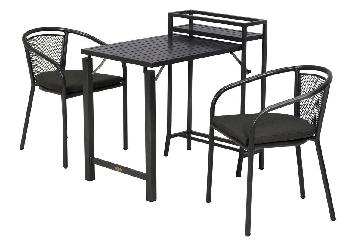 BALKONSET Graphitfarben, Grau 5-teilig  - Graphitfarben/Grau, KONVENTIONELL, Textil/Metall - Gardenson