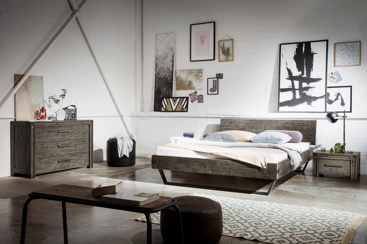 BETT 140/200 cm  in Grau, Schwarz, Akaziefarben  - Schwarz/Grau, Design, Holz/Metall (140/200cm) - Hasena