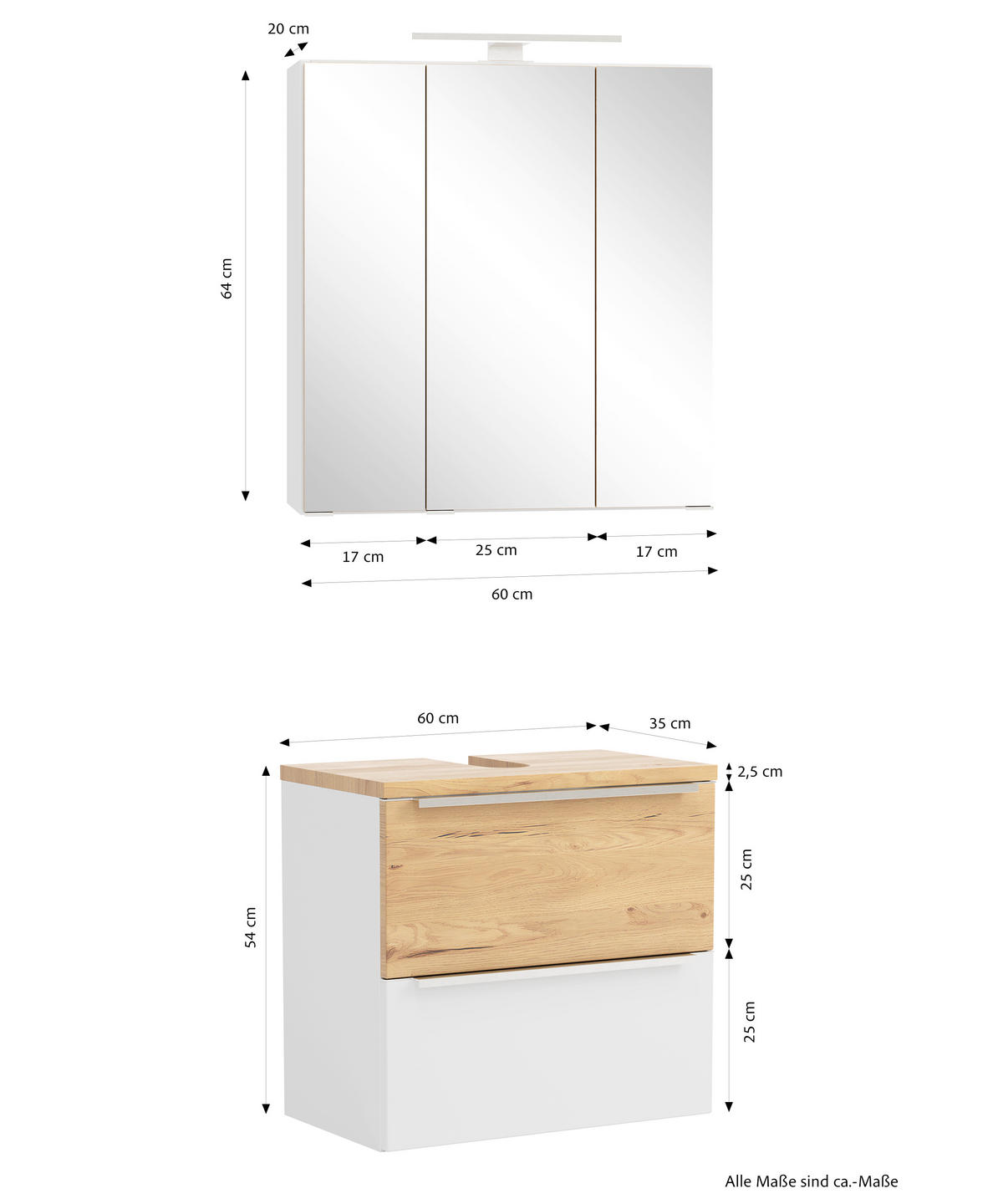 BADEZIMMER 2-teilig  in 60 cm  - Wildeiche/Edelstahlfarben, Trend, Glas/Holzwerkstoff (60cm) - Held