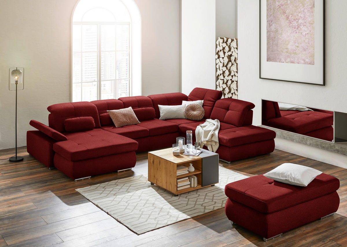 WOHNLANDSCHAFT Mikrofaser Dunkelrot  - Chromfarben/Dunkelrot, Design, Textil (195/371/260cm) - Beldomo Style