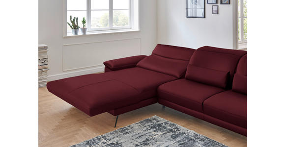 ECKSOFA in Echtleder Weinrot  - Weinrot/Schwarz, Design, Leder/Metall (193/328cm) - Dieter Knoll