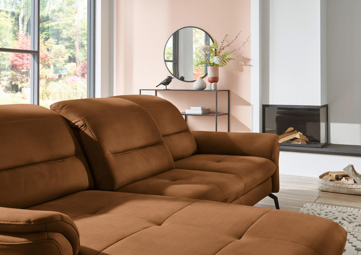ECKSOFA in Flachgewebe Cognac  - Cognac/Schwarz, Konventionell, Textil/Metall (181/260cm) - Beldomo Speed