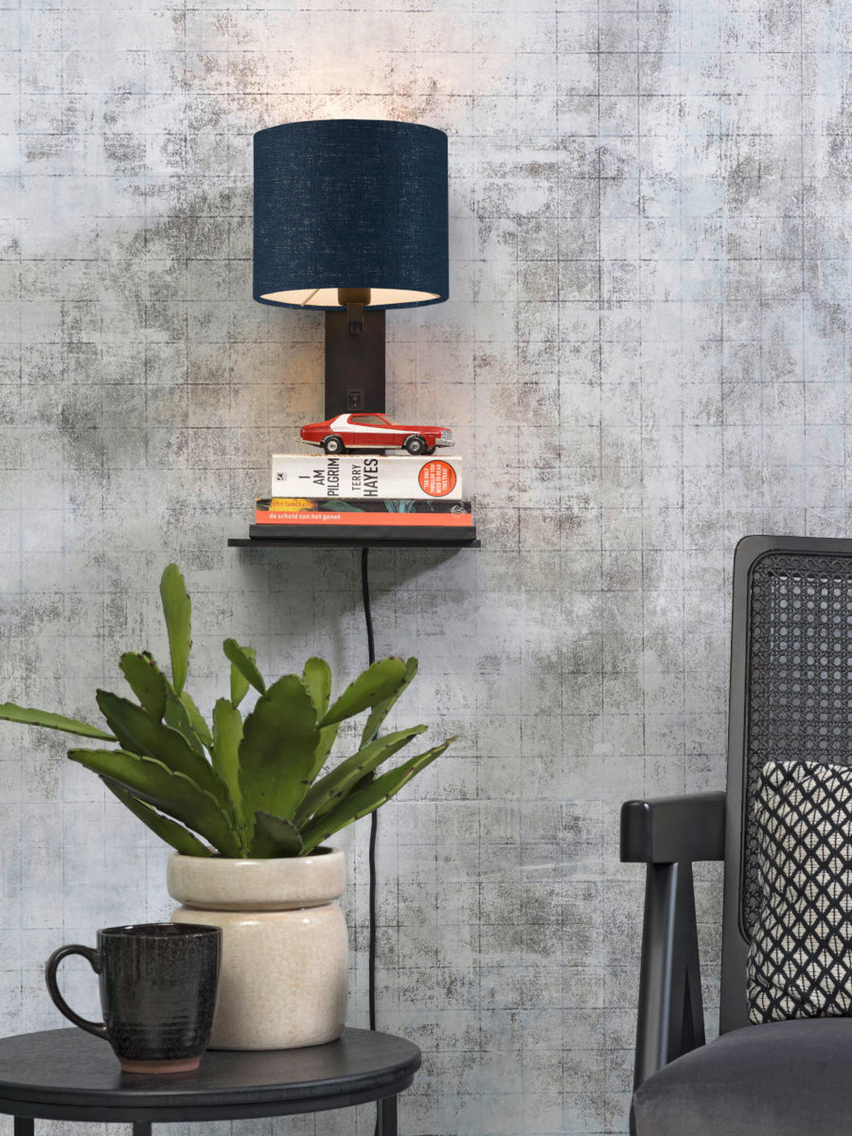 WANDLEUCHTE GOOD&MOJO  19/24/36 cm  - Blau/Schwarz, Trend, Holz/Textil (19/24/36cm) - Good & Mojo