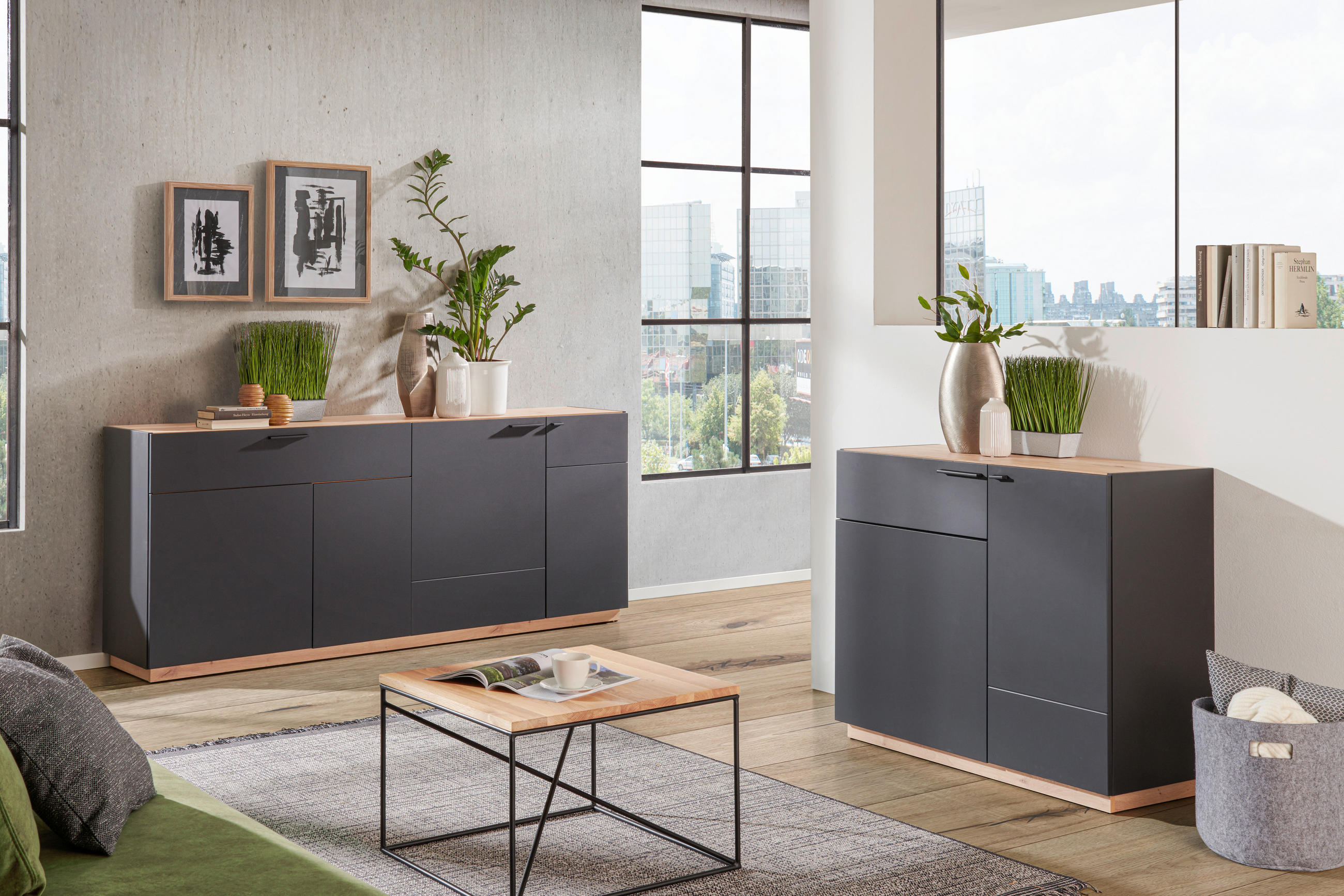 SIDEBOARD 200/84/41,5 cm - svart/ekfärgad, Design, träbaserade material/plast (200/84/41,5cm)