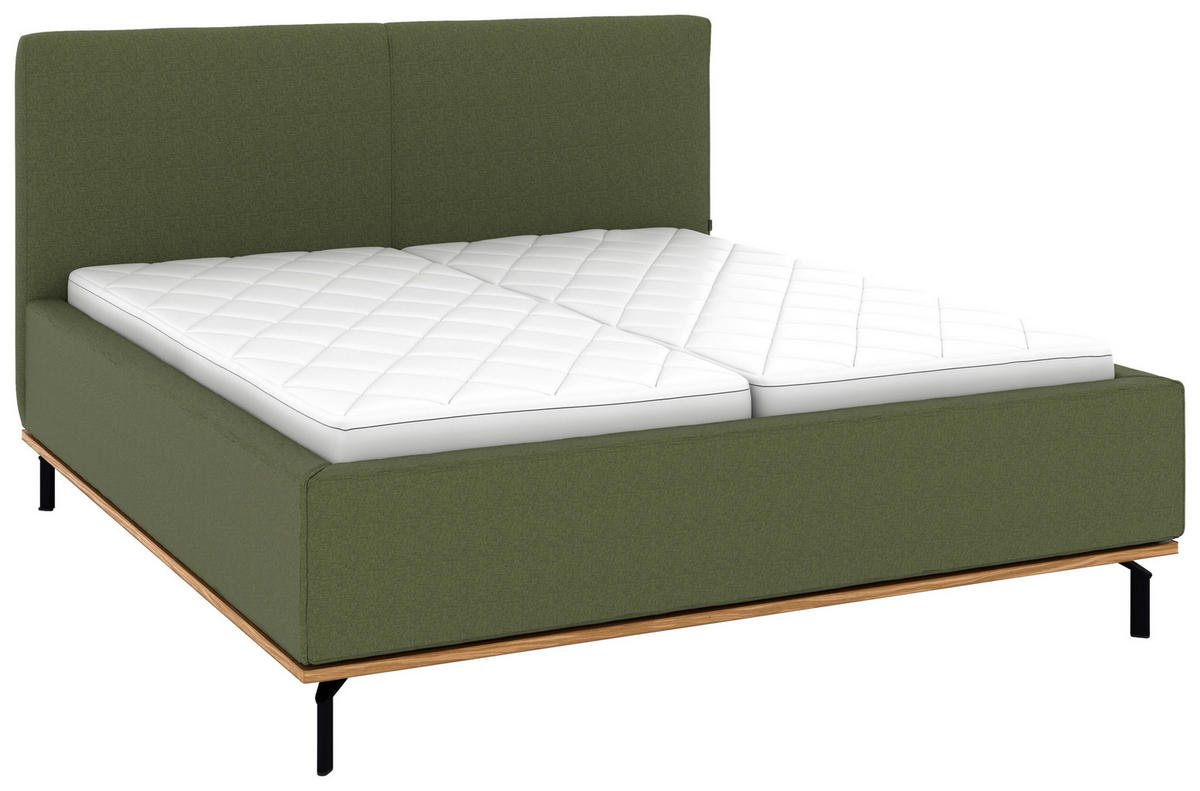 POLSTERBETT 180/200 cm,  in Dunkelgrün, Matratze, Lattenrost, Bettkasten, H2 + H3 = mittel + fest  - Dunkelgrün/Graphitfarben, Design, Holz/Textil (180/200cm) - Musterring
