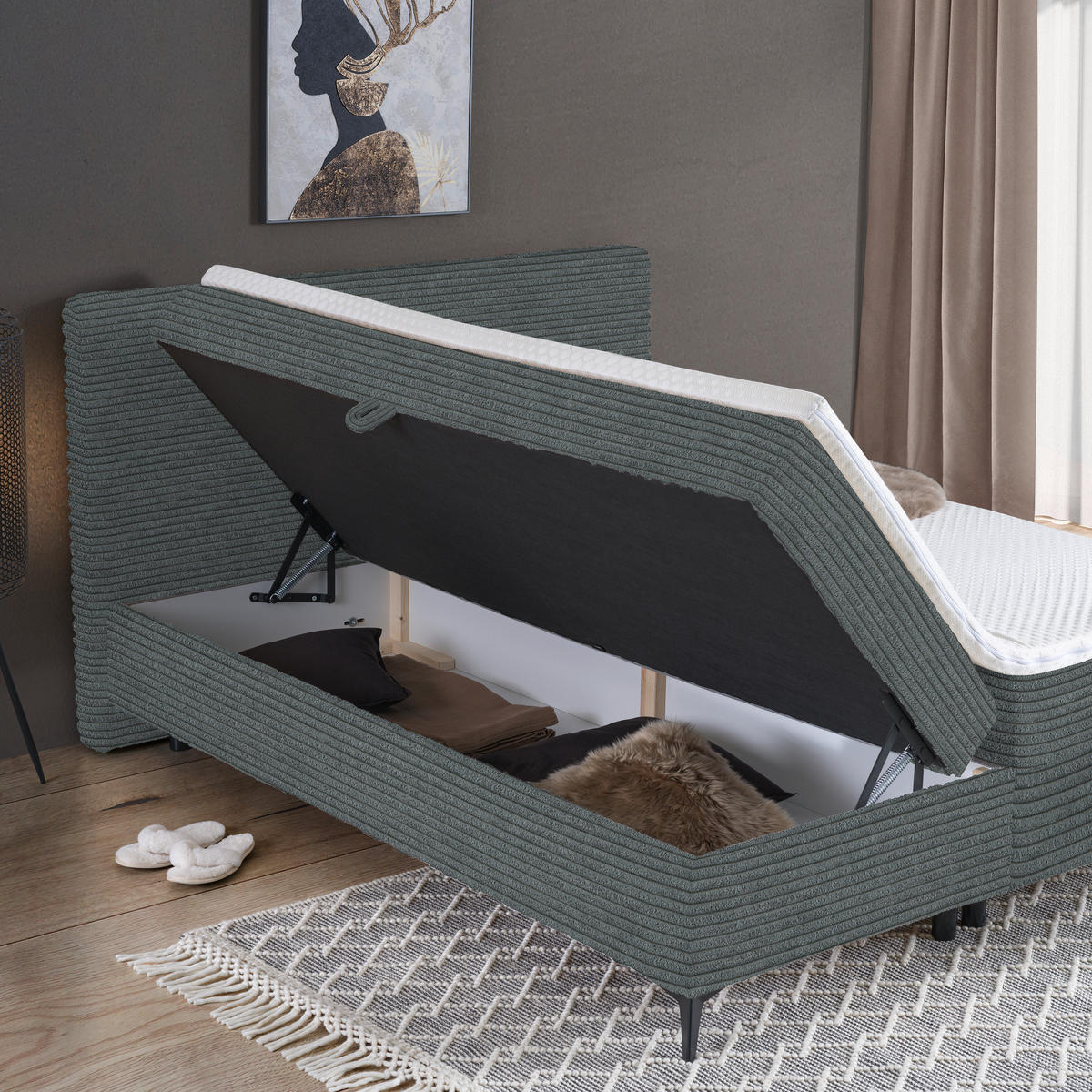 BOXBETT 140/200 cm  in Dunkelgrau  - Dunkelgrau/Schwarz, Design, Holz/Holzwerkstoff (140/200cm) - Xora