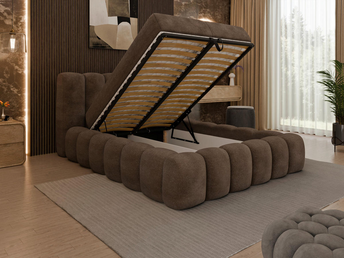 POLSTERBETT 140/200 cm,  in Braun, Lattenrost, Bettkasten,  - Birkefarben/Schwarz, Trend, Holz/Kunststoff (140/200cm) - Esposa