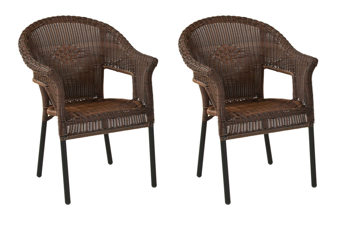 GARTENSESSEL-SET Metall, Kunststoff Graphitfarben, Dunkelbraun  - Dunkelbraun/Graphitfarben, KONVENTIONELL, Kunststoff/Metall (61/87/67cm) - Gardenson