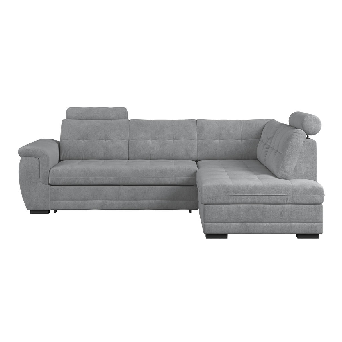 ECKSOFA Grau Mikrofaser, Struktur Bettkasten, Schlaffunktion, Rücken echt, Kopfteilverstellung, Kopfstütze  - Schwarz/Grau, KONVENTIONELL, Kunststoff/Textil (251/183cm) - MID.YOU