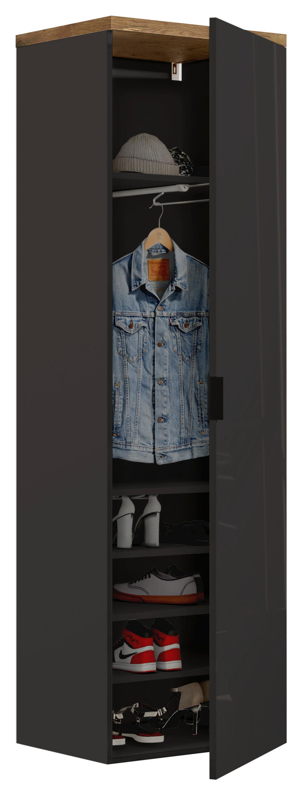 GARDEROBENSCHRANK 60/190/40 cm  - Eichefarben/Anthrazit, Design, Holzwerkstoff/Metall (60/190/40cm) - Xora