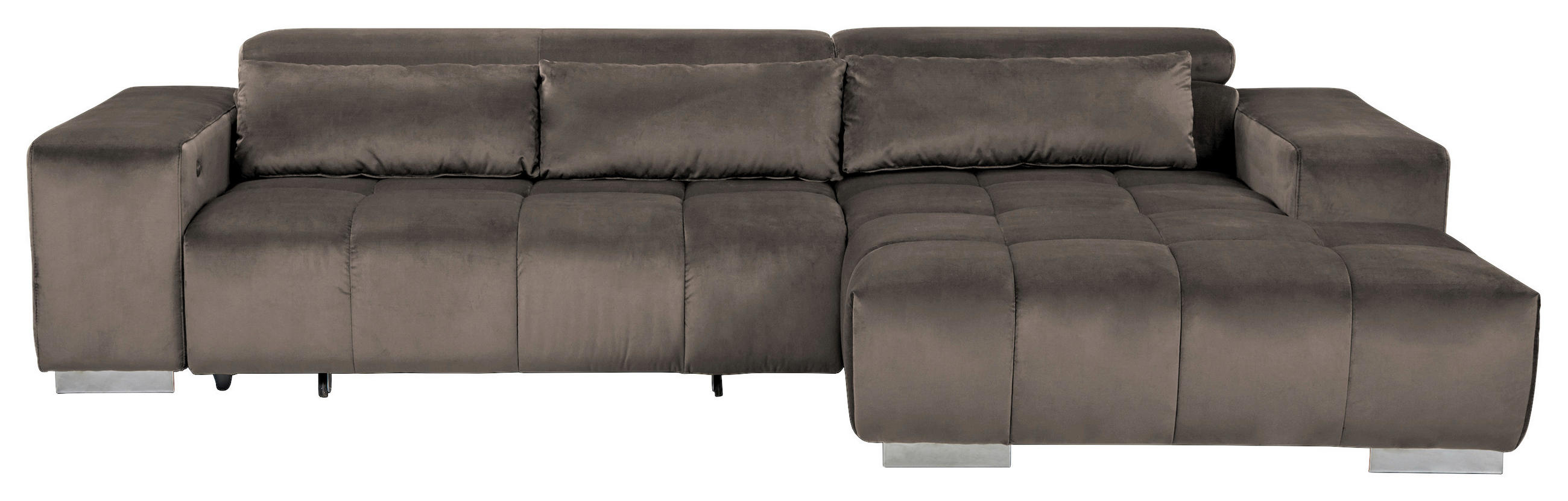 ECKSOFA Silberfarben Velours Kopfteilverstellung  - Silberfarben, KONVENTIONELL, Textil/Metall (307/186cm) - Livetastic
