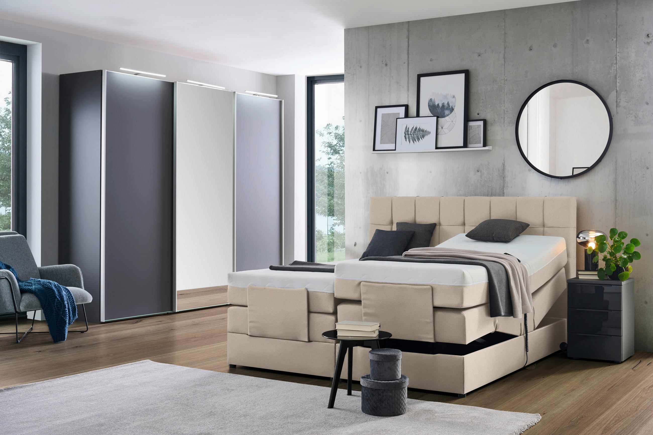 BOXSPRINGBETT 160/200 cm  in Beige  - Beige/Schwarz, Basics, Kunststoff/Textil (160/200cm) - Moderano