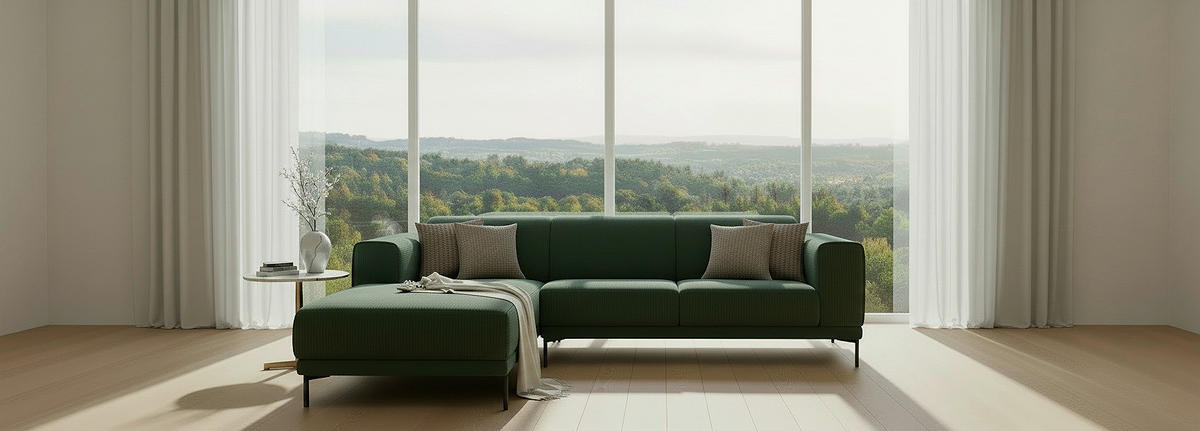 ECKSOFA ERNO in Cord Grün  262/183 cm  - Schwarz/Grün, Design, Textil/Metall (262/183cm) - MID.YOU