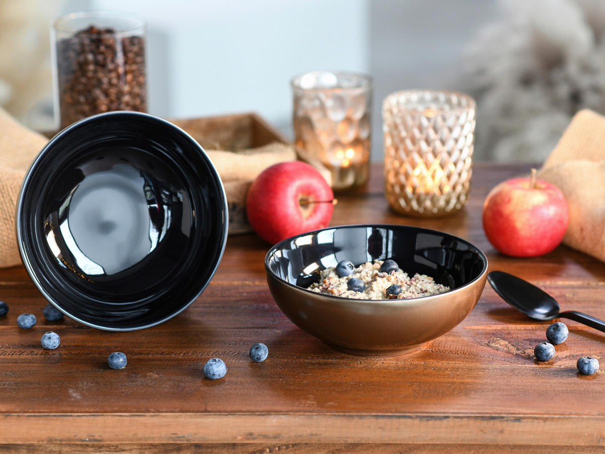 SET MED FRUKOSTSKÅLAR Golden Days schwarz 16 cm  - svart/guldfärgad, Basics, keramik (16cm) - Creatable