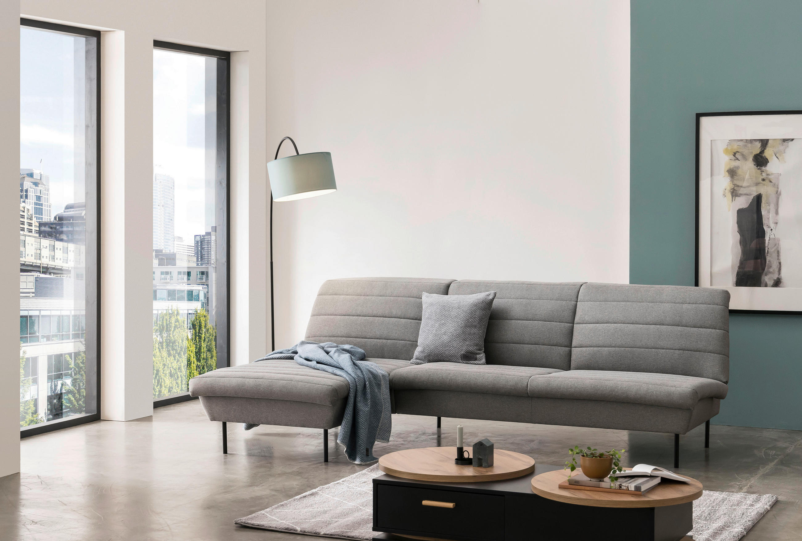 ECKSOFA Graubraun  - Graubraun/Schwarz, Design, Textil/Metall (274/92/168cm) - LOOKS by W.Joop