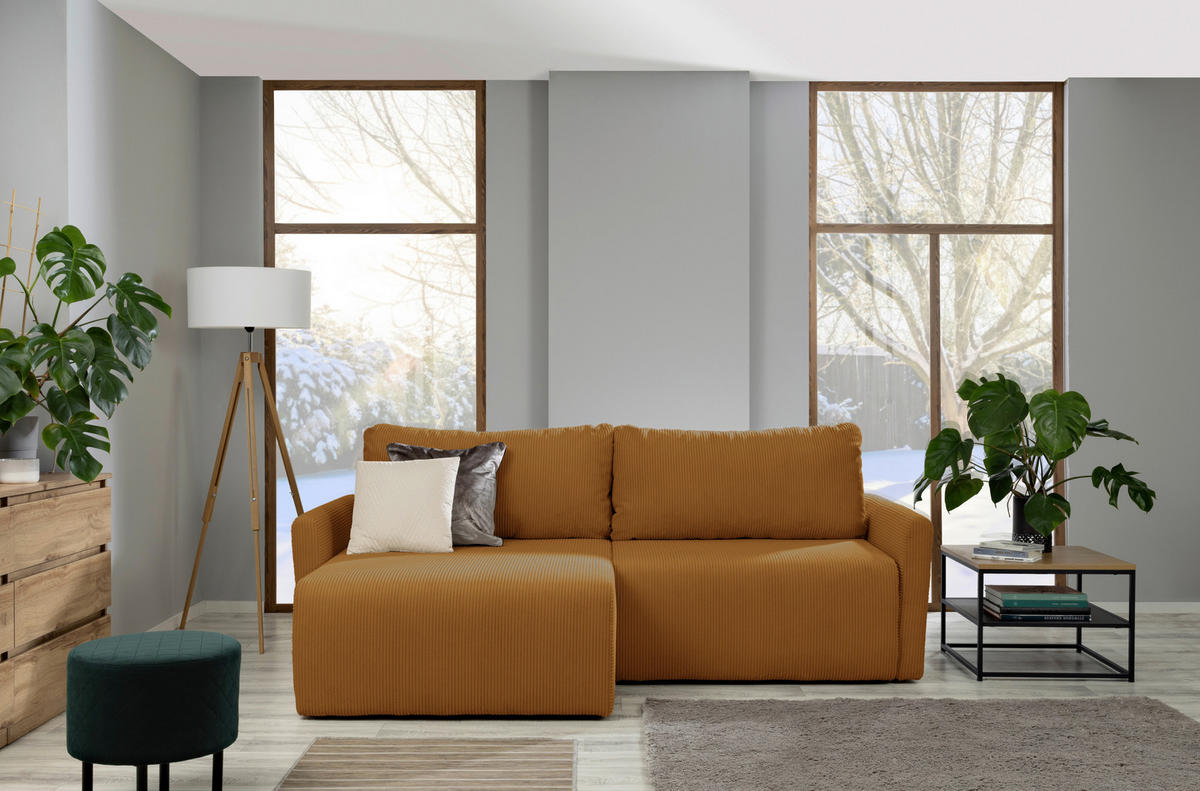 ECKSOFA in Cord Gelb  - Gelb/Schwarz, Konventionell, Kunststoff/Textil (228/146cm) - MID.YOU