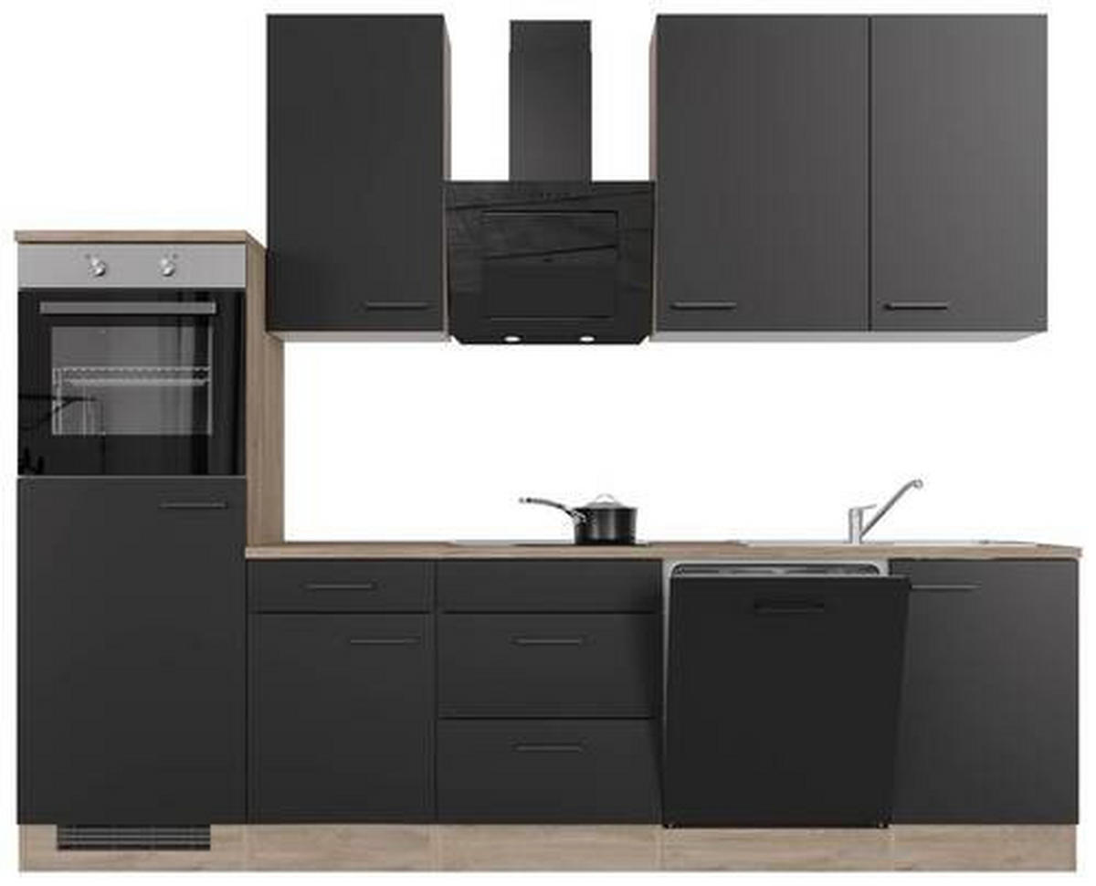 KUCHYNSKÁ LINKA CAPRI 280 - čierna/farba duba, Konventionell, kov/kompozitné drevo (280cm) - FlexWell