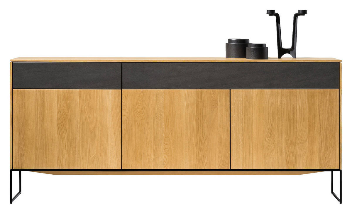 SIDEBOARD Schwarz, Eichefarben  197,8/86,1/41,9 cm  - Eichefarben/Schwarz, Design, Holz/Keramik (197,8/86,1/41,9cm) - Team 7