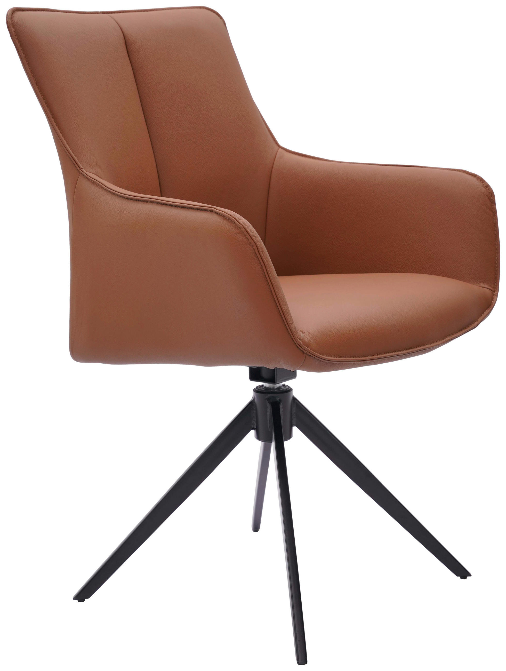 SCAUN CU BRAțE din metal, piele, negru, coniac