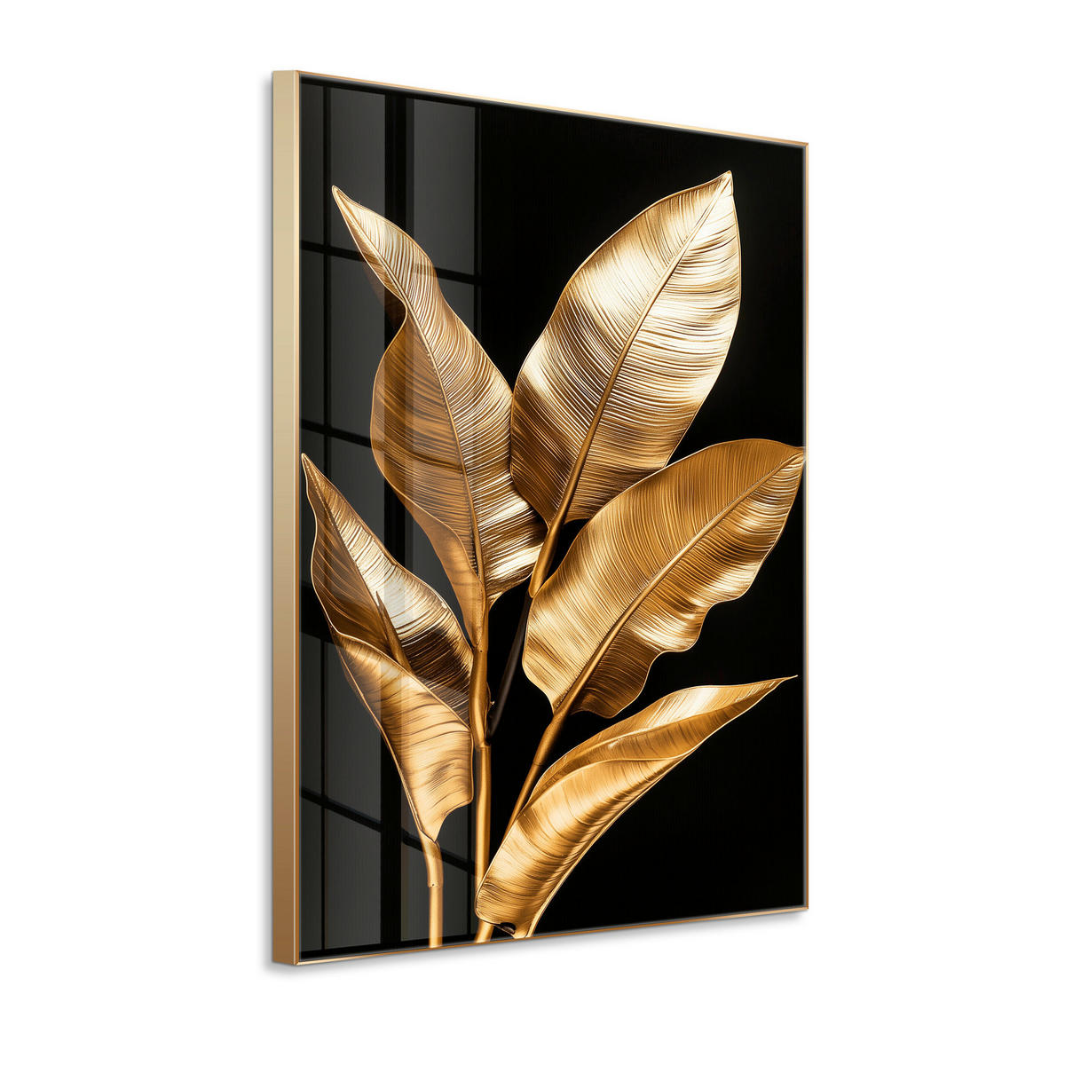 GLASBILD Blätter 80/120 cm  - Goldfarben/Schwarz, Basics, Glas/Holz (80/120cm)