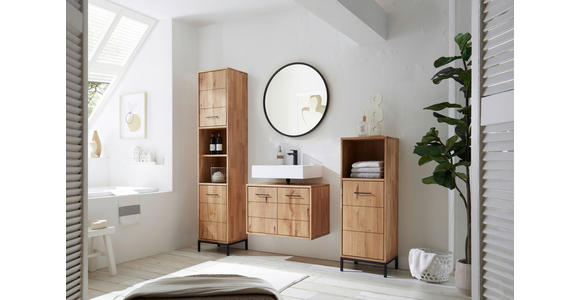 HOCHSCHRANK 40/190/35 cm  - Wildeiche/Schwarz, Basics, Holz/Metall (40/190/35cm) - Linea Natura