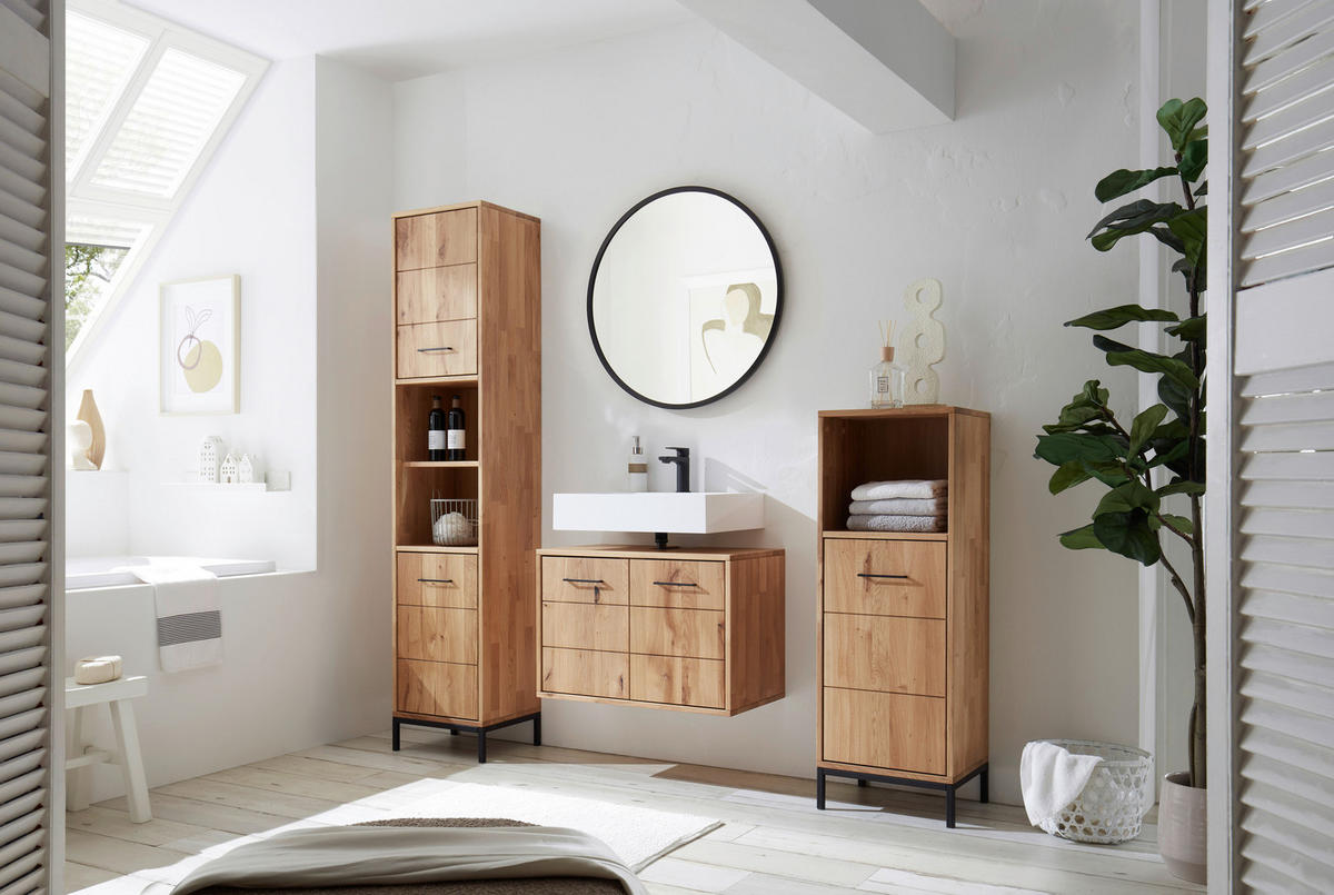 HOCHSCHRANK 40/190/35 cm  - Wildeiche/Schwarz, Basics, Holz/Metall (40/190/35cm) - Linea Natura