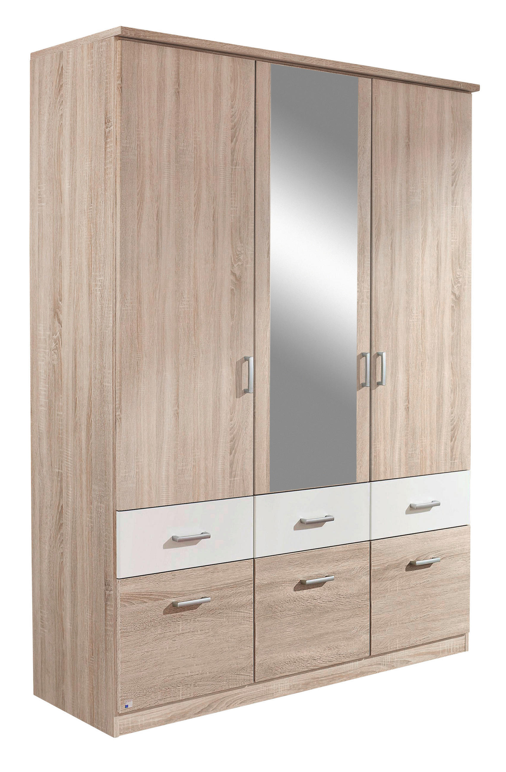 RUHÁSSZEKRÉNY fehér, Sonoma tölgy  - Sonoma tölgy/alumíniumszínű, Basics, műanyag/faalapú anyag (136/199/56cm) - Boxxx