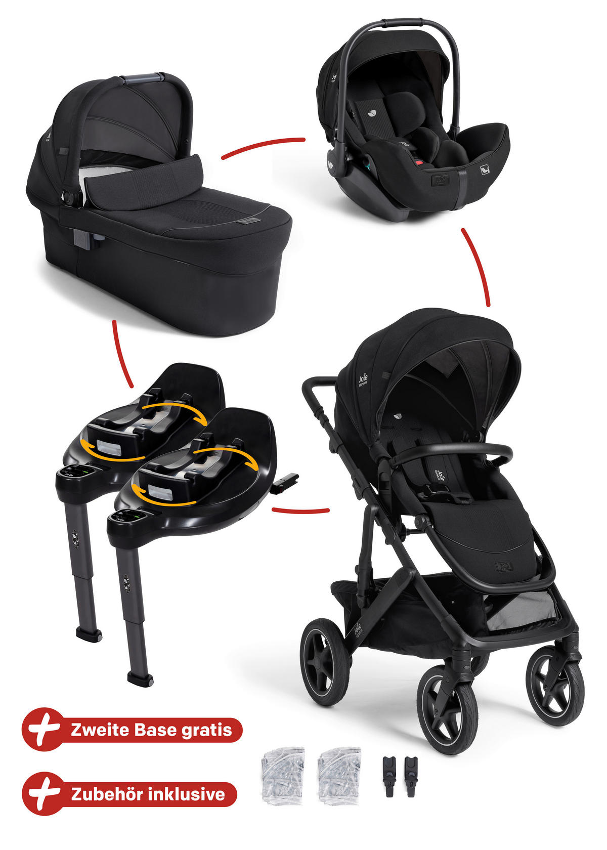 KINDERWAGENSET  Vinca Sparset inkl. 2 Isofix-Bases  Eclipse  - Schwarz, Basics, Kunststoff/Metall (60/108/97cm) - JOIE SIGNATURE