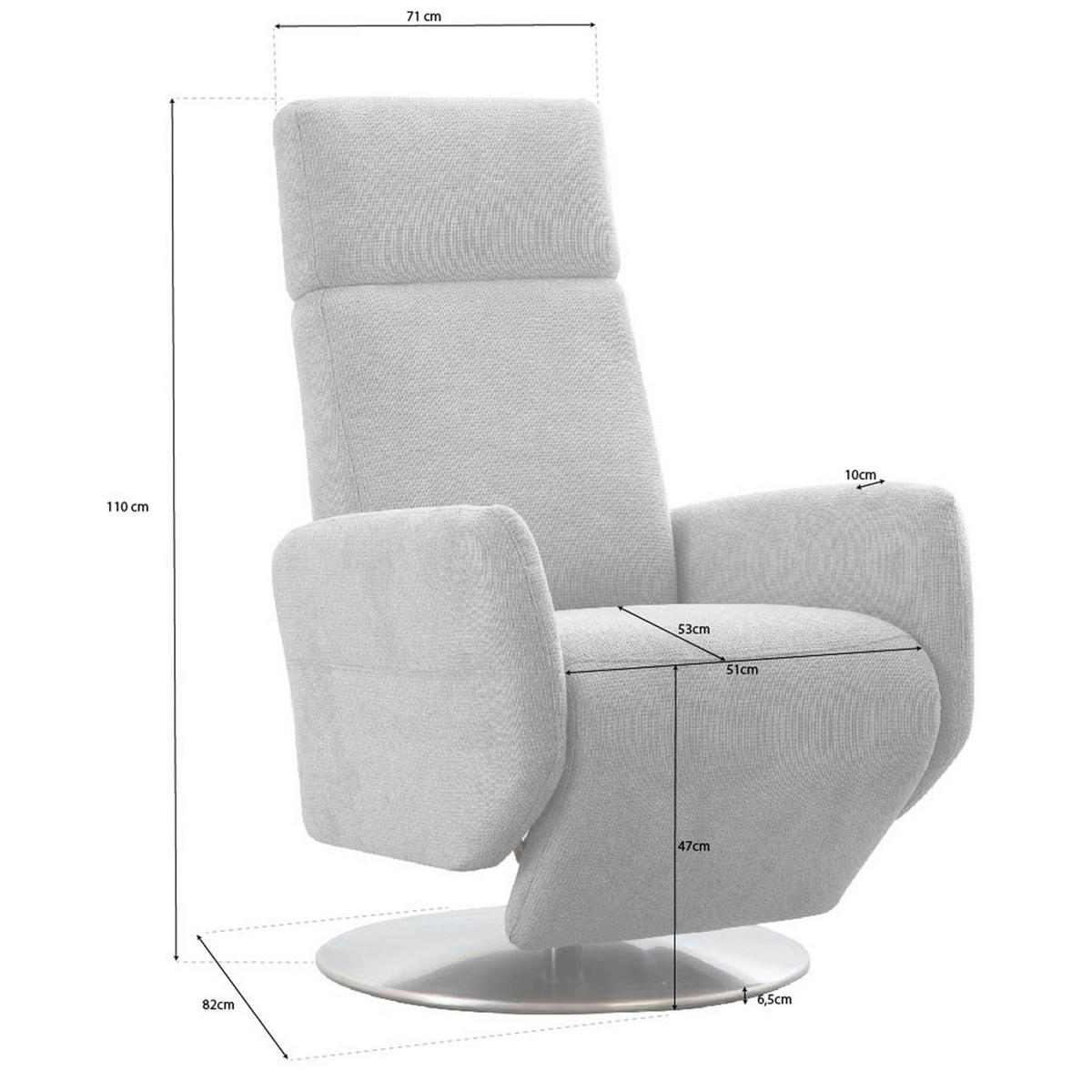 RELAXAČNÉ KRESLO, textil, svetlosivá - svetlosivá/chrómová, Konventionell, kov/textil (71/110/82cm) - Sit & More