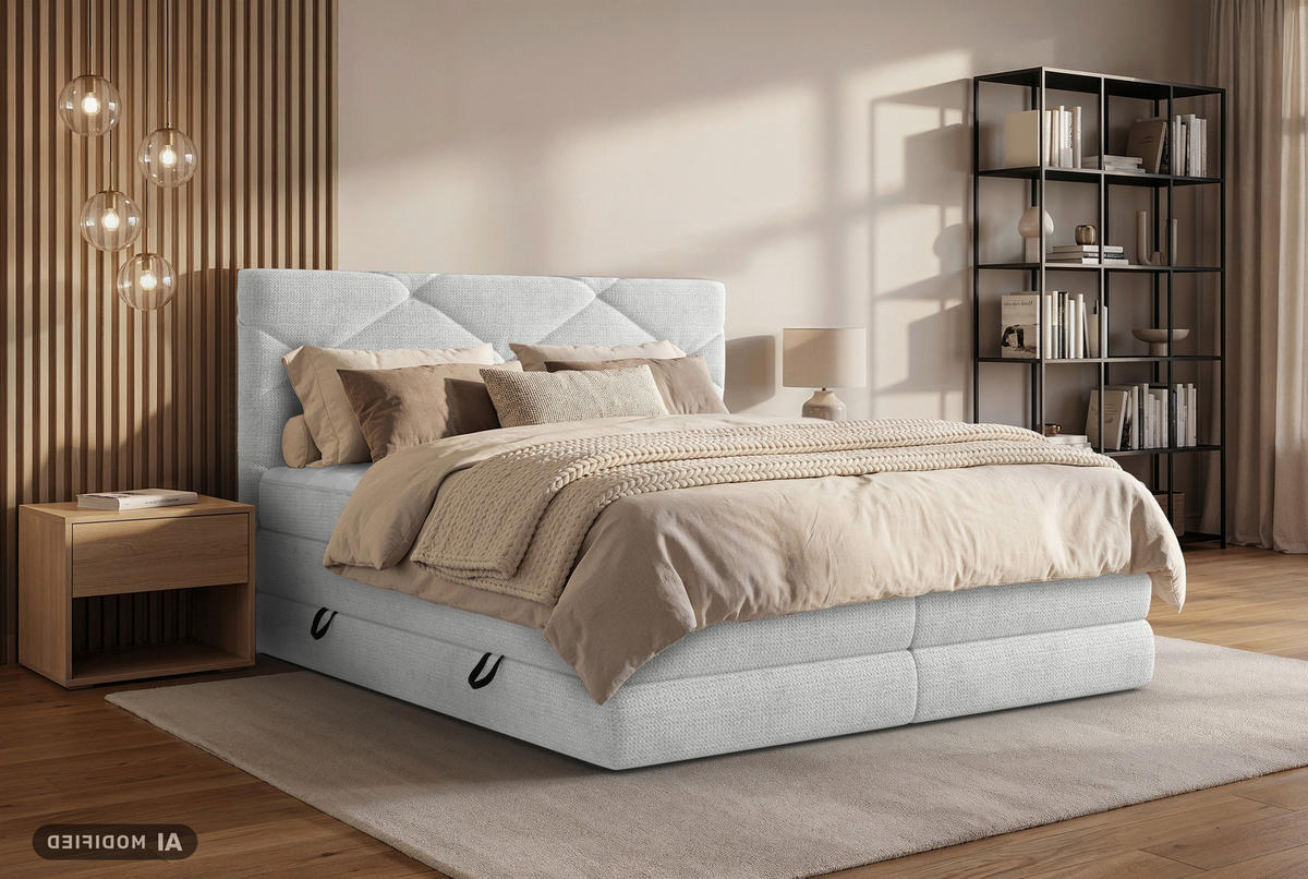 BOXSPRINGBETT 140/200 cm,  in Hellgrau, Bettkasten, Matratzen, H2 + H3 = mittel + fest  - Hellgrau/Schwarz, KONVENTIONELL, Kunststoff/Textil (140/200cm) - Carryhome