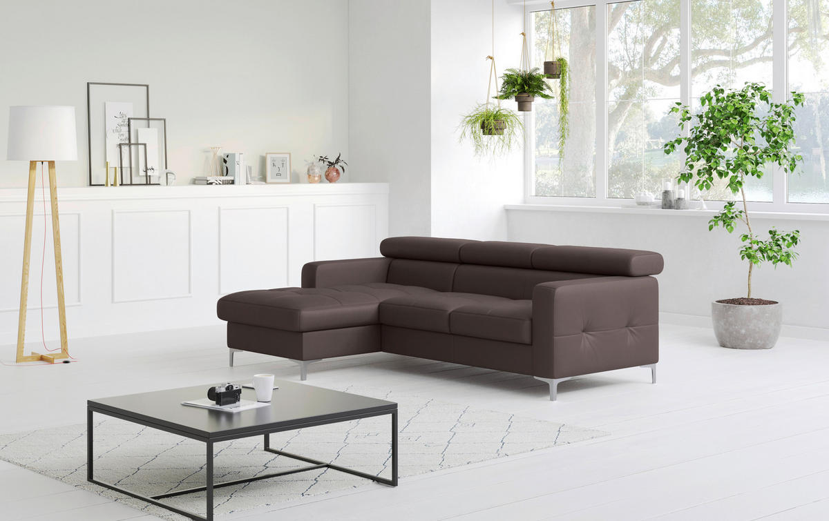 ECKSOFA in Echtleder Graubraun  168/227 cm  - Chromfarben/Graubraun, Design, Leder/Metall (168/227cm) - Livetastic