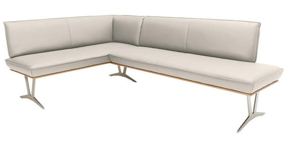 ECKBANK 152/237 cm  in Creme  - Edelstahlfarben/Beige, Design, Leder/Holz (152/237cm) - Ambiente