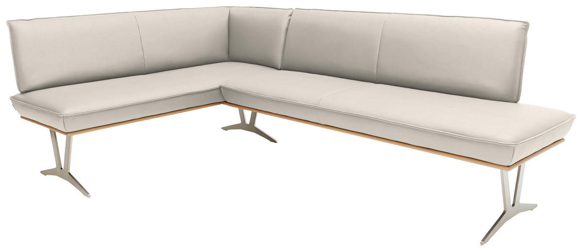 ECKBANK 152/197 cm  in Creme  - Edelstahlfarben/Beige, Design, Leder/Holz (152/197cm) - Ambiente