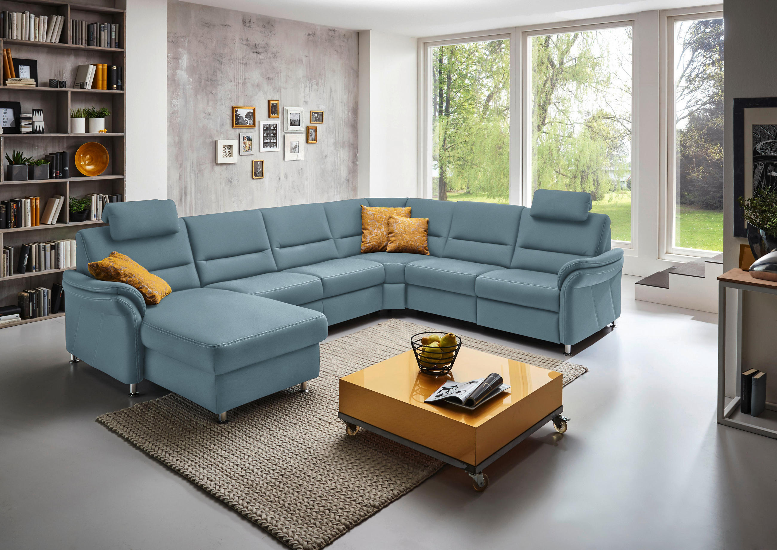WOHNLANDSCHAFT in Mikrofaser Hellblau  - Alufarben/Hellblau, Konventionell, Textil/Metall (173/330/262cm) - Beldomo System