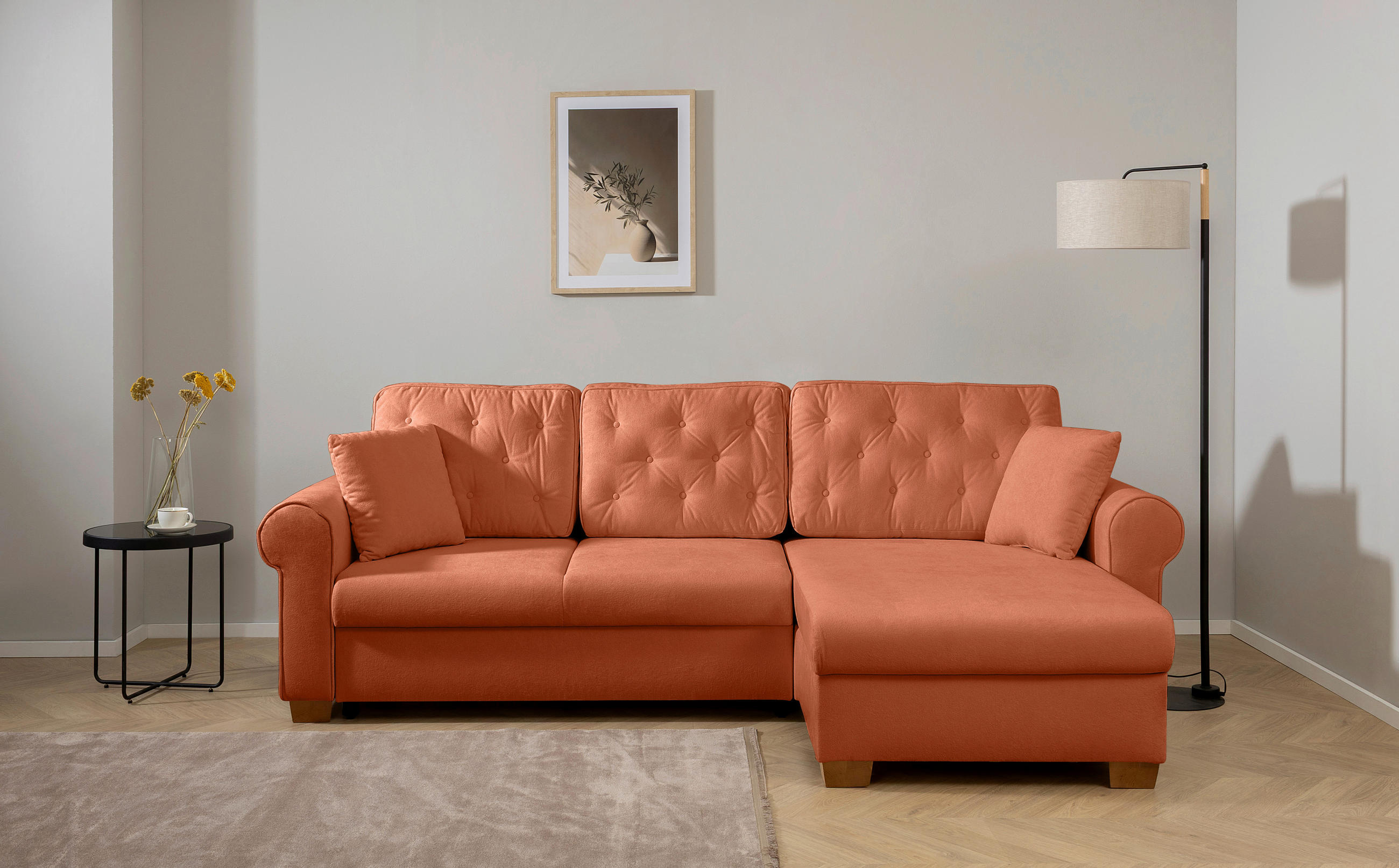 ECKSOFA Arles in Rostfarben  - Rostfarben/Buchefarben, Design, Holz/Textil (266/161cm) - MID.YOU