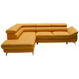ECKSOFA Currygelb Echtleder  - Currygelb/Silberfarben, Design, Leder/Metall (220/270cm) - Novel