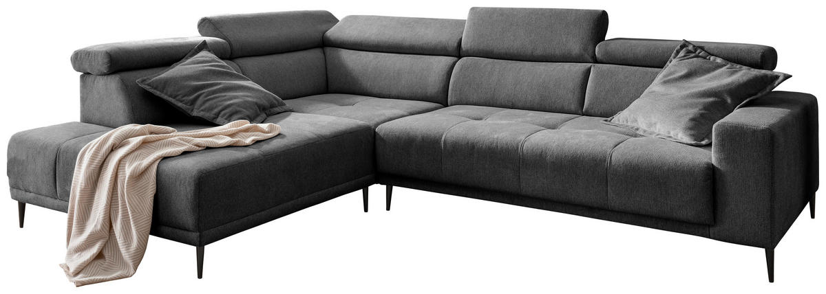 ECKSOFA Chenille Anthrazit  - Anthrazit/Schwarz, Konventionell, Textil/Metall (225/305cm) - Livetastic