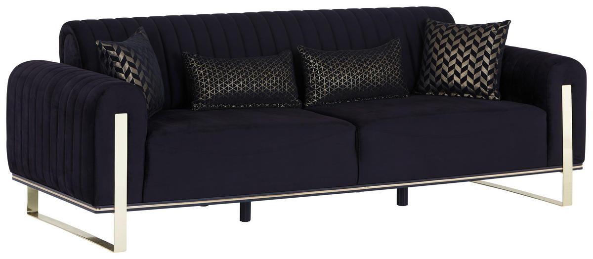 3-SITZER-SOFA Velours Schwarz  - Goldfarben/Schwarz, MODERN, Textil/Metall (230/83/90cm) - Livetastic