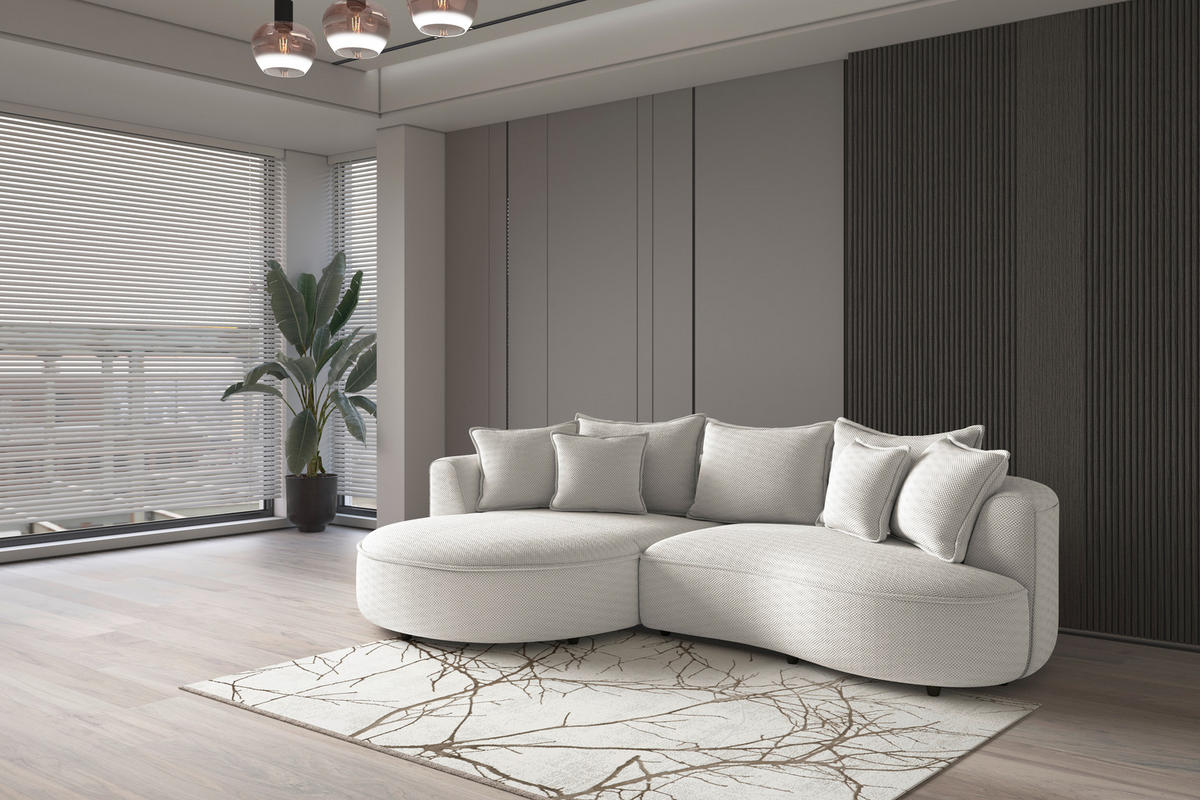 ECKSOFA LEVI Creme Velours, Struktur  - Creme/Schwarz, MODERN, Kunststoff/Textil (168/287cm) - Livetastic