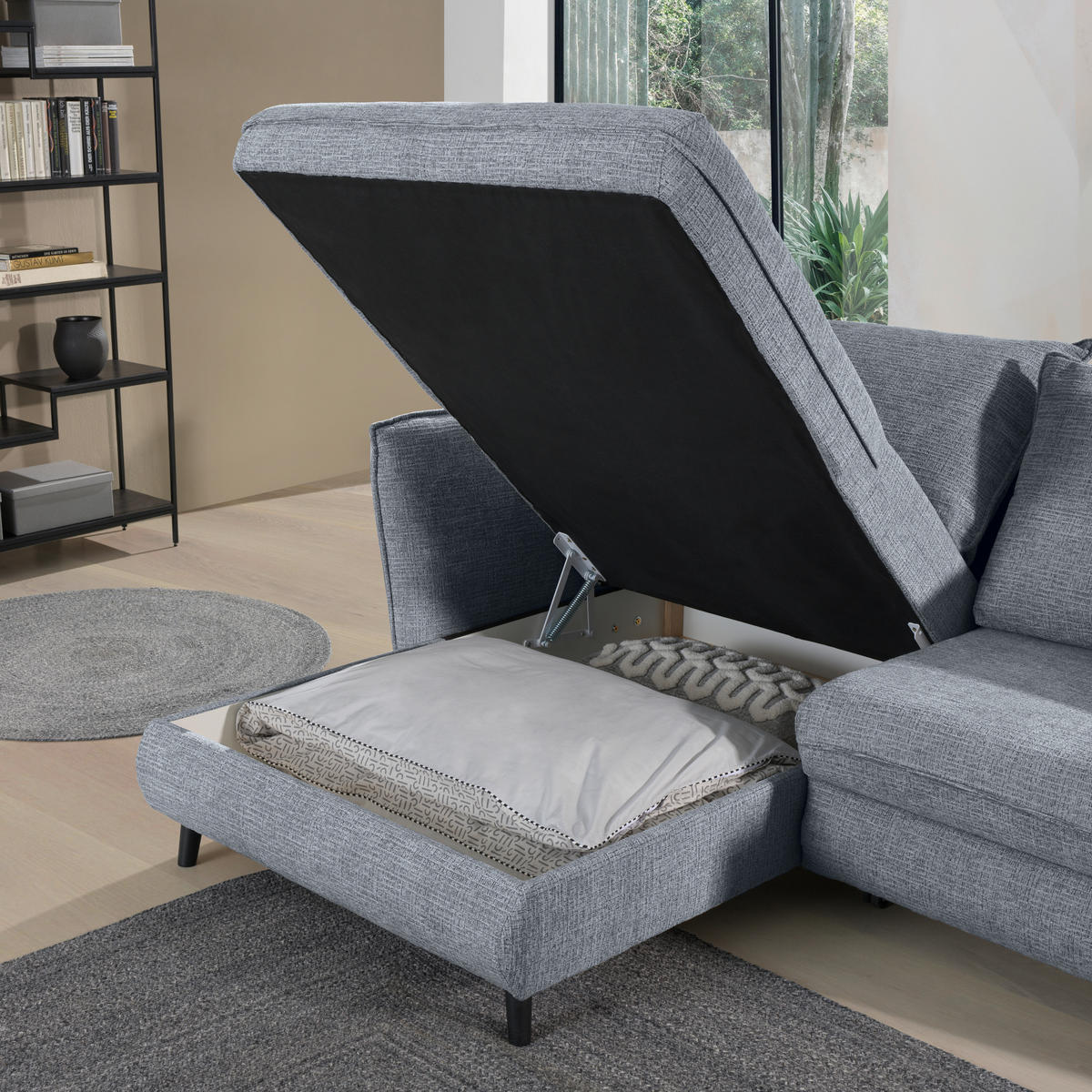 HÖRNSOFFA i struktur blågrå  - blågrå/svart, Design, trä/textil (245/161cm) - Livetastic