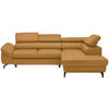 ECKSOFA in Echtleder Senfgelb  - Senfgelb/Schwarz, Design, Leder/Metall (270/220cm) - Novel