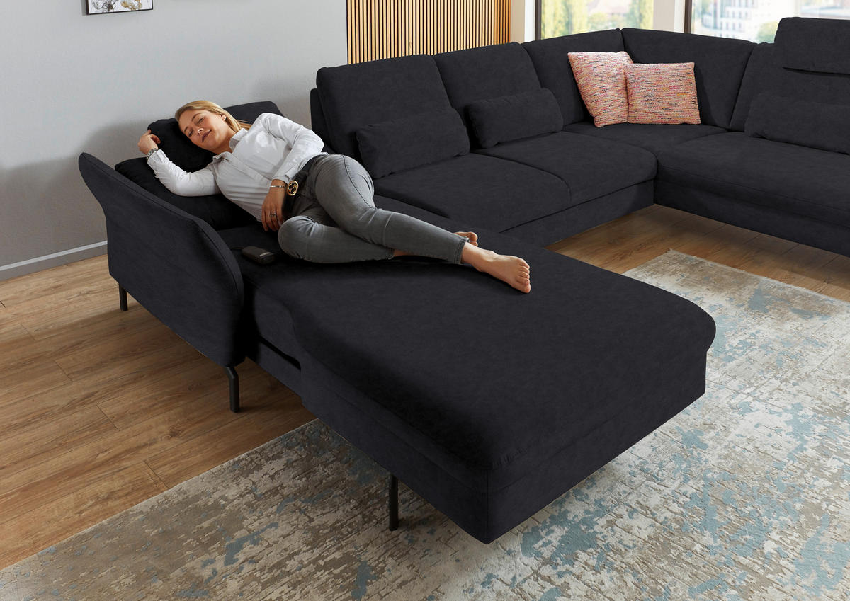WOHNLANDSCHAFT in Velours Anthrazit  - Anthrazit/Schwarz, Design, Textil/Metall (179/335/220cm) - Beldomo System