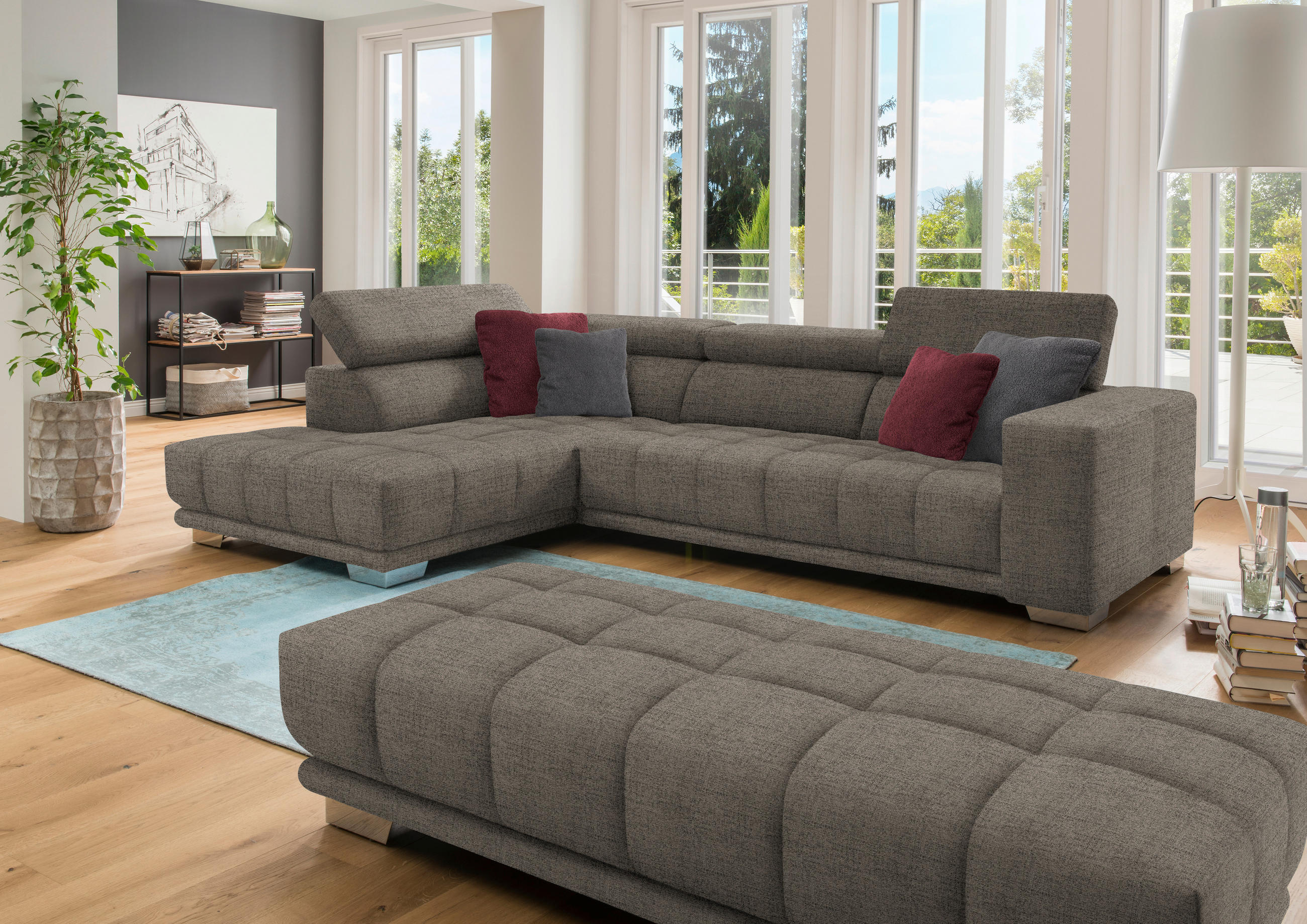 ECKSOFA in Chenille Hellbraun  - Chromfarben/Hellbraun, Design, Textil (207/301cm) - Xora