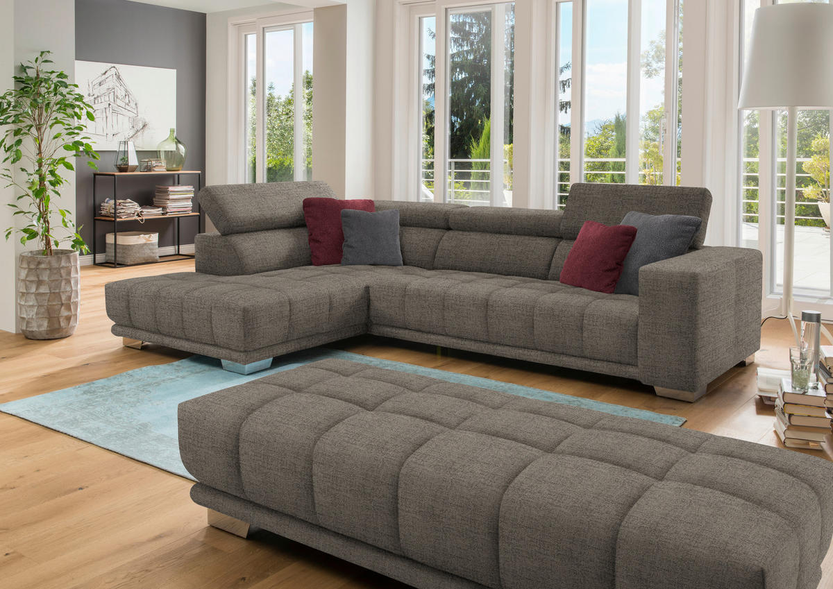 ECKSOFA in Chenille Hellbraun  - Chromfarben/Hellbraun, Design, Textil (207/301cm) - Xora