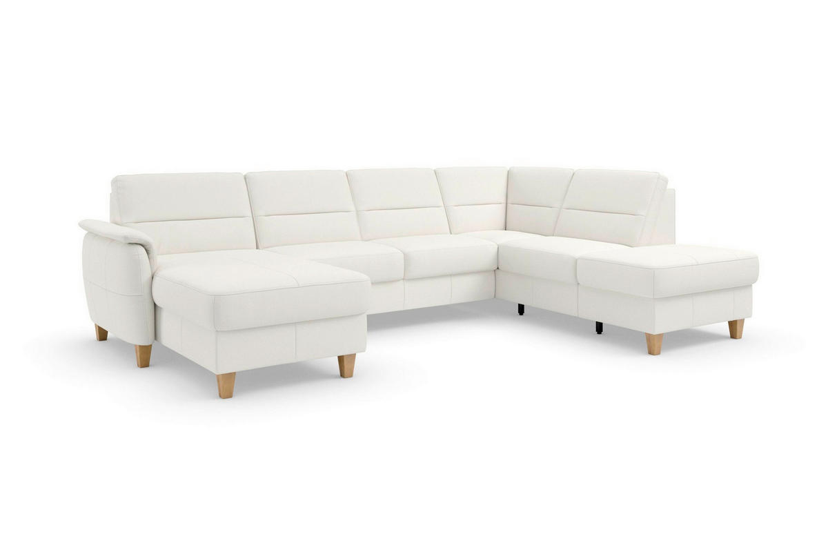 WOHNLANDSCHAFT PALMERA E in Echtleder Weiß  - Eichefarben/Weiß, Basics, Leder/Holz (163/308/212cm) - Sit & More
