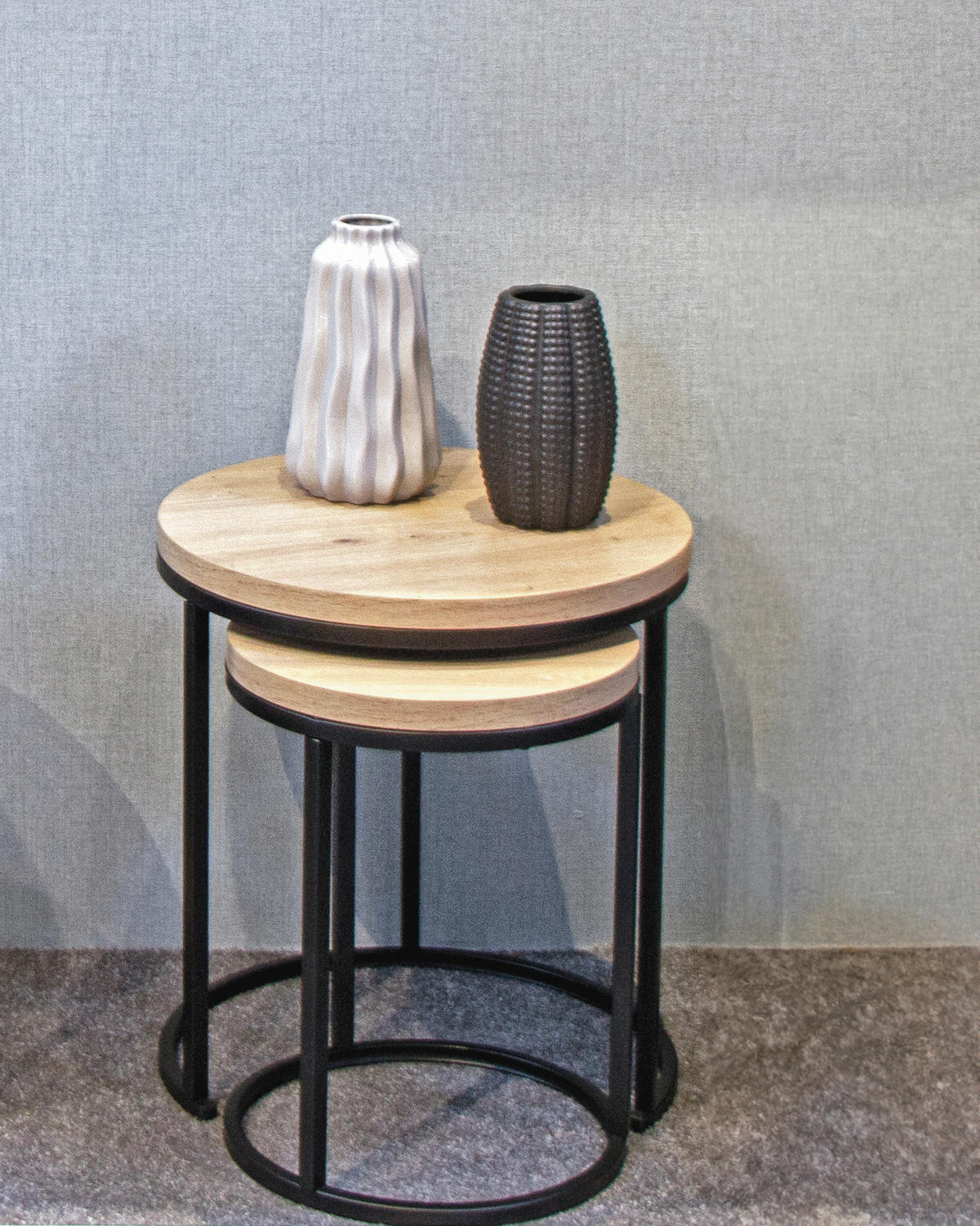 BEISTELLTISCHSET in Metall, Holzwerkstoff 32-45/32-45/43-49 cm  - Eichefarben/Schwarz, Trend, Holzwerkstoff/Metall (32-45/32-45/43-49cm)