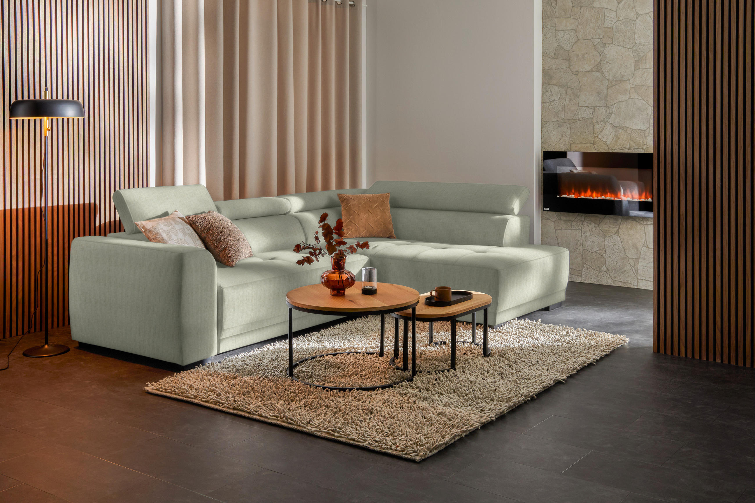 ECKSOFA in Chenille Creme  284/205 cm  - Creme/Schwarz, Design, Kunststoff/Textil (284/205cm) - Xora
